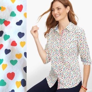 Talbots heart pattern long sleeve button down cotton shirt